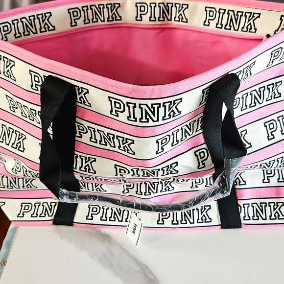 PINK Victoria's Secret Logo Tote Pink and Black NEW - Picture 4 of 13